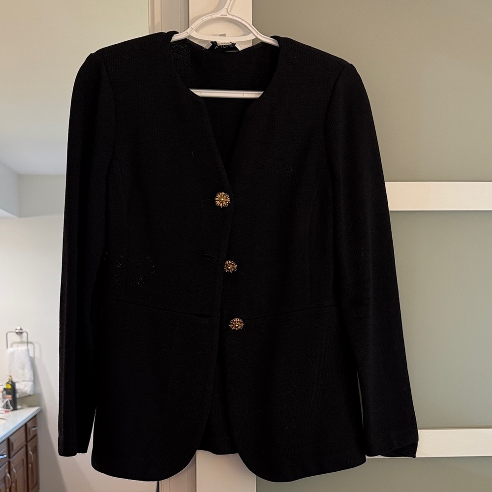 St. John Black Knit Blazer with Gold Buttons size 6